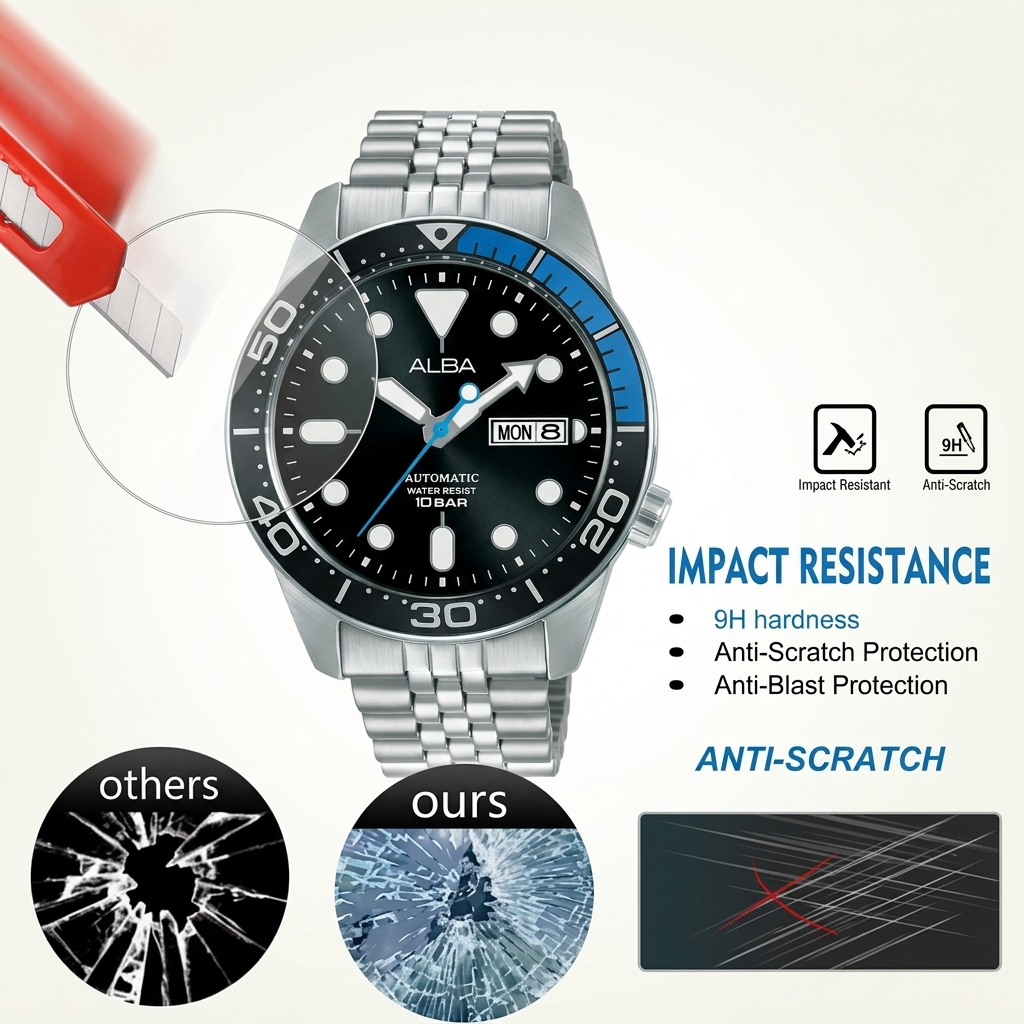 tempered glass untuk ALBA Mechanical AL4195X1 AL4195 AL-4195 AL 4195 TG anti gores jam tangan pelind