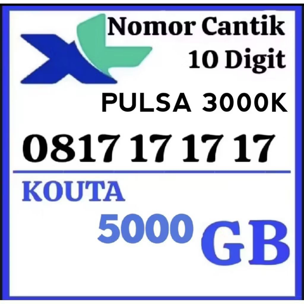 Promo kartu perdana XL 10 digit dengan nomor cantik bonus kuota 5000 GB & Pulsa 300k masa aktif 1tah