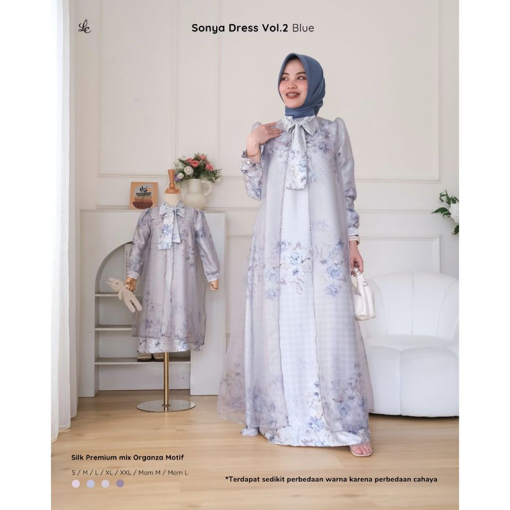 Littlecrownn - [VOL 2] Sonya Dress  | Gamis Couple Anak dan Ibu | Dress Bahan Silk Premium mix Organ