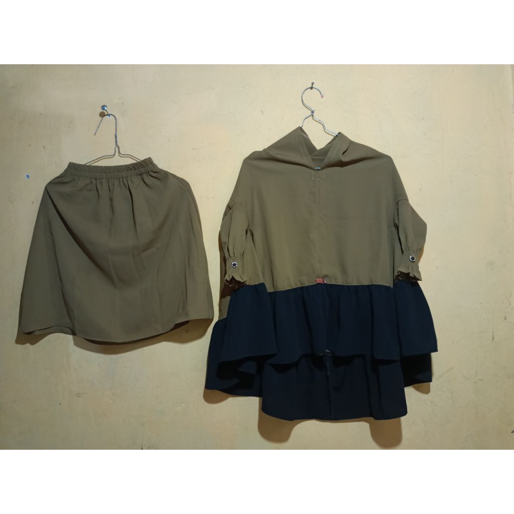 set rok Khimar lengan rempel anak usia 2-3 tahun