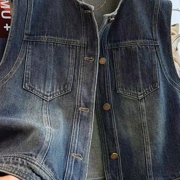 Rompi Denim Biru Pudar Retro Baru untuk Wanita Rompi Tanpa Lengan