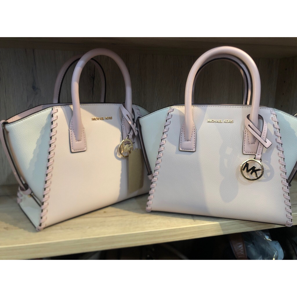 TAS MK AVRIL SATCHEL SHOULDER BAG PINK WHITE