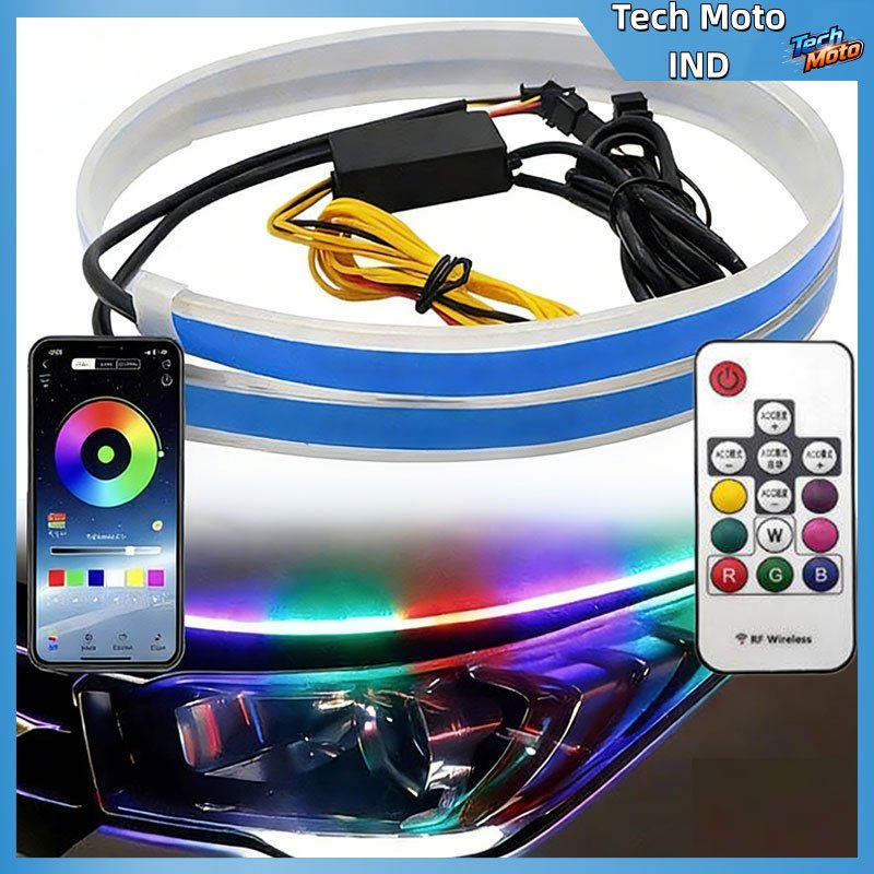 Tech Moto IND Sepasang Lampu Alis LED DRL 30/45/60cm RGB Bluetooth APP Remote Sein Running Mobil Mot