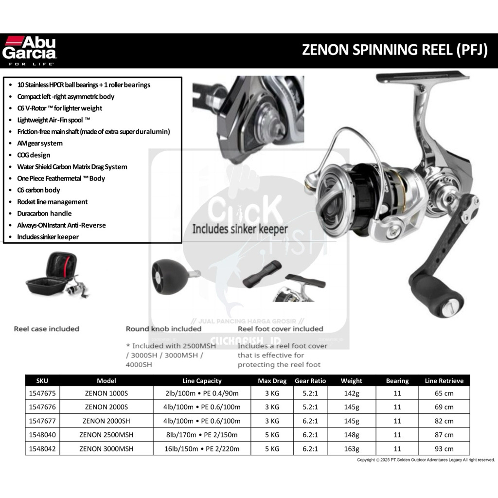 Abu Garcia Zenon Spinning Reel PFJ 1000S 2000S 2500MSH 3000MSH Reel Pancing Ultra Light Carbon Drag 