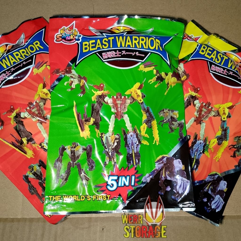 Figure mainan jadul robot megazord Beast warrior model rakit random