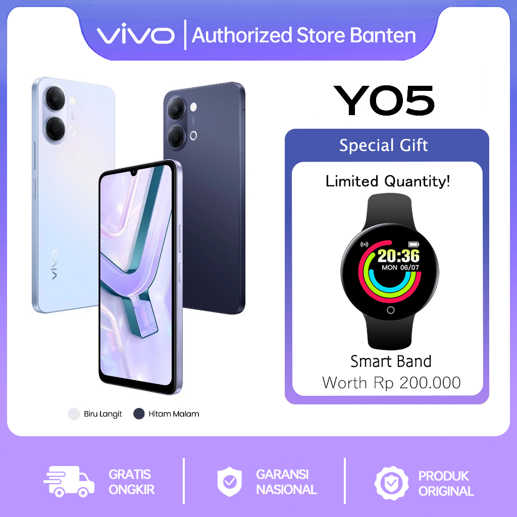 vivo Y05 - Desain Premium, 6500mAh, IP65 Tahan Hujan, Tahan Banting Ekstrem, Origin OS Performa Lanc