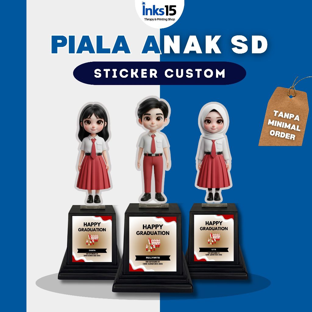 Piala Akrilik Anak SD Sticker Custom Hadiah Juara Lomba Wisuda