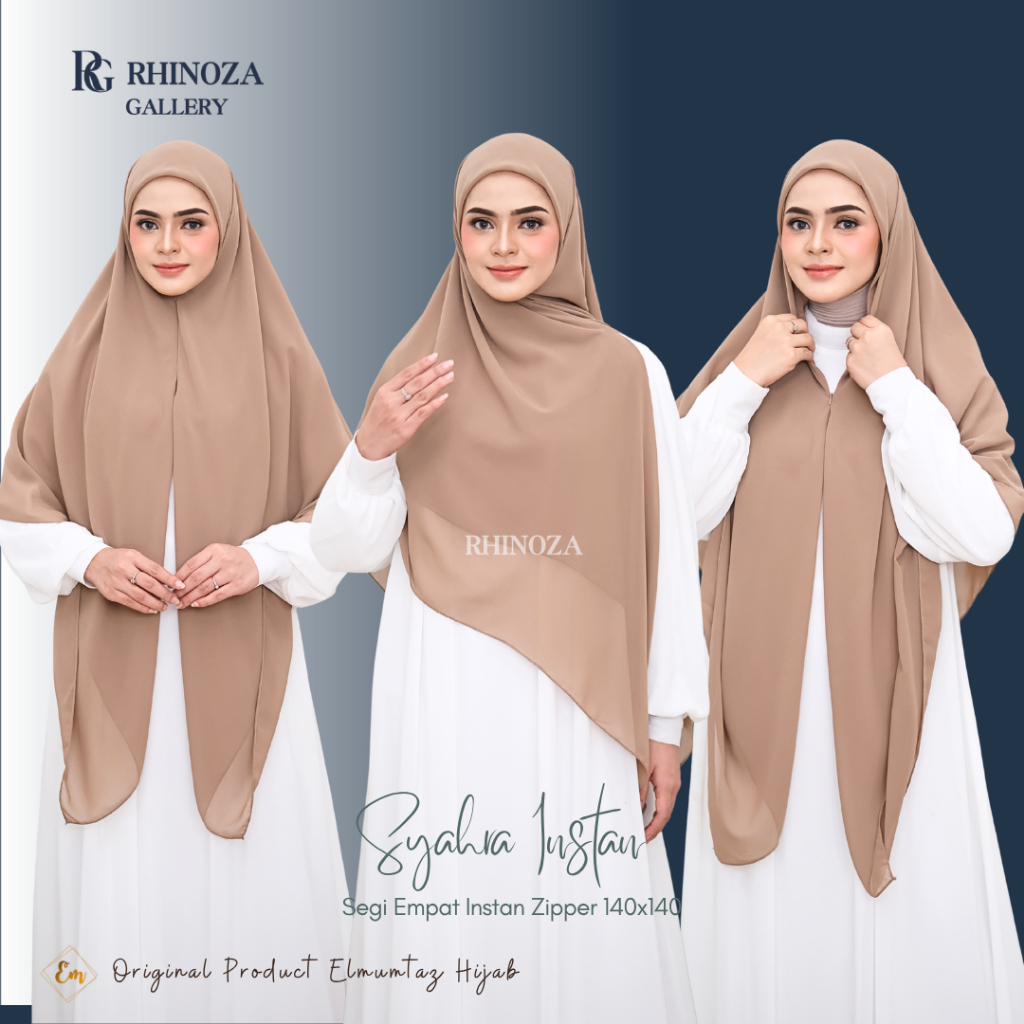 Hijab Instan Segi Empat Zipper Syar'i Ceruty Jilbab Jumbo Syahra Instan Resleting 140x140 ori elmumt