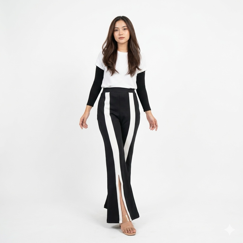 FOC7/Cutbray strip putih/track pants cewek/cutbray scuba strip/cutbray belah