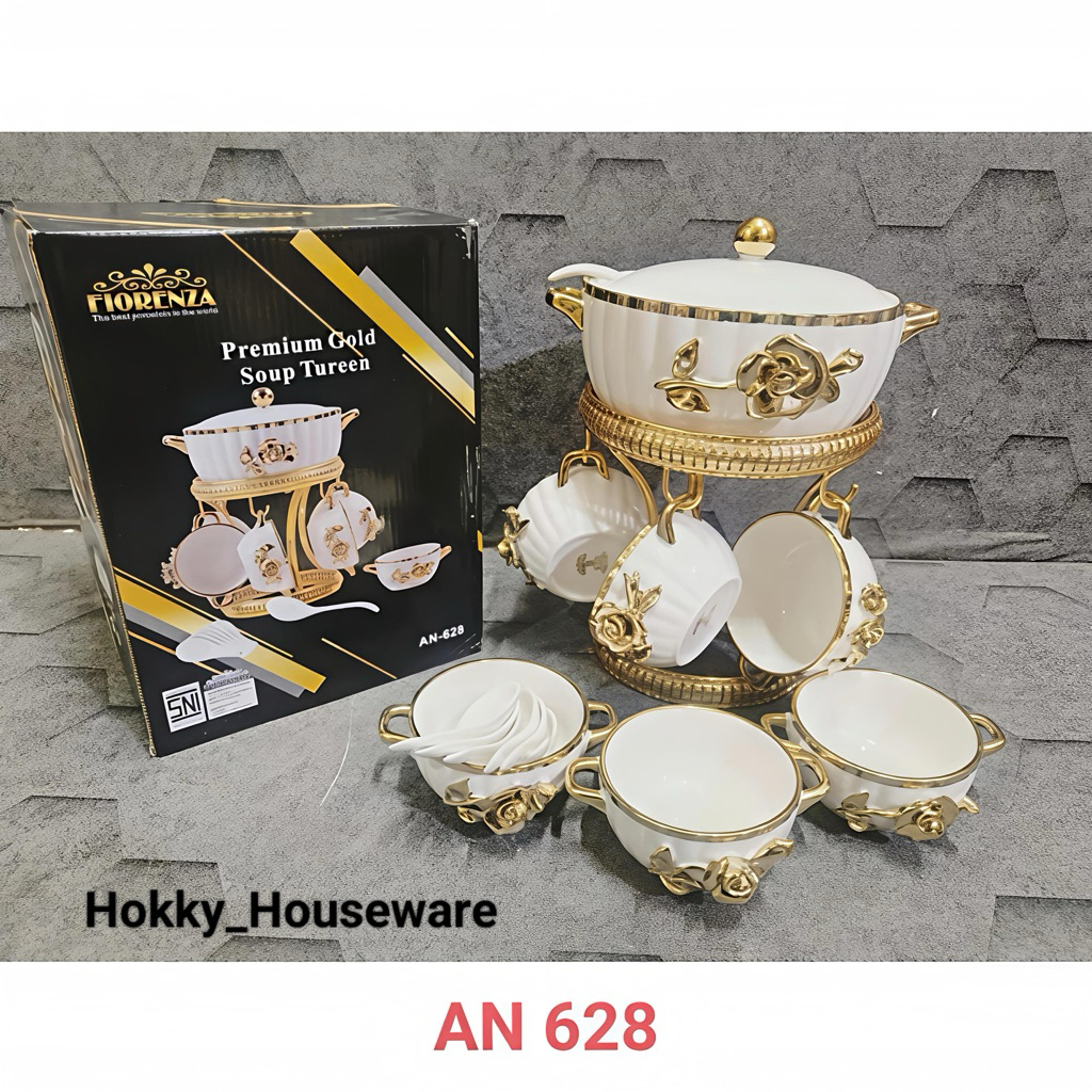 (Packing Kayu) Wadah Saji Sop Keramik Marble Fiorenza 628 / Soup Tureen