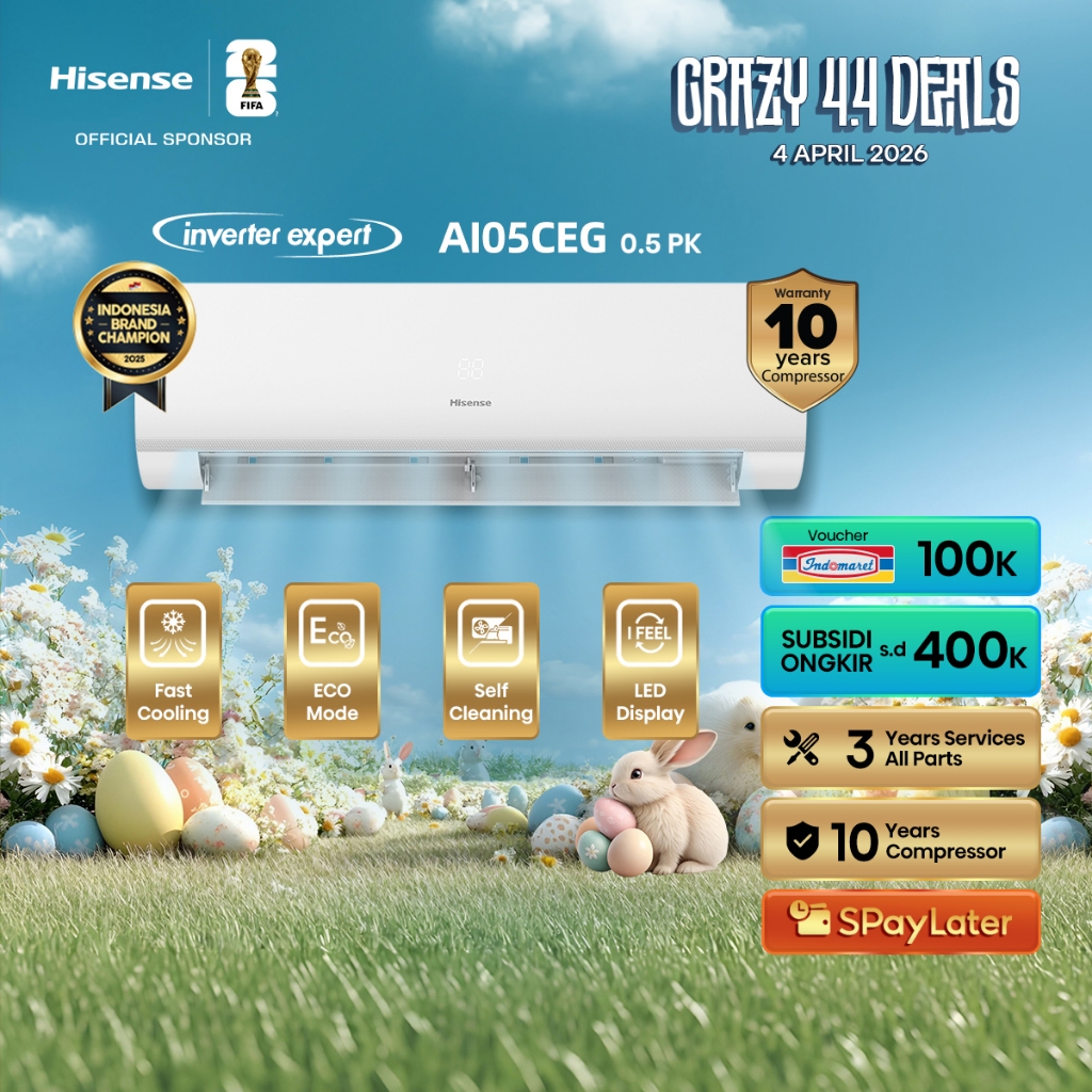 Hisense AC AI05CEG Inverter 1/2 PK (0.5 PK) Cooler Perlindungan Cepat ECO Mode Hemat Energi Self Cle