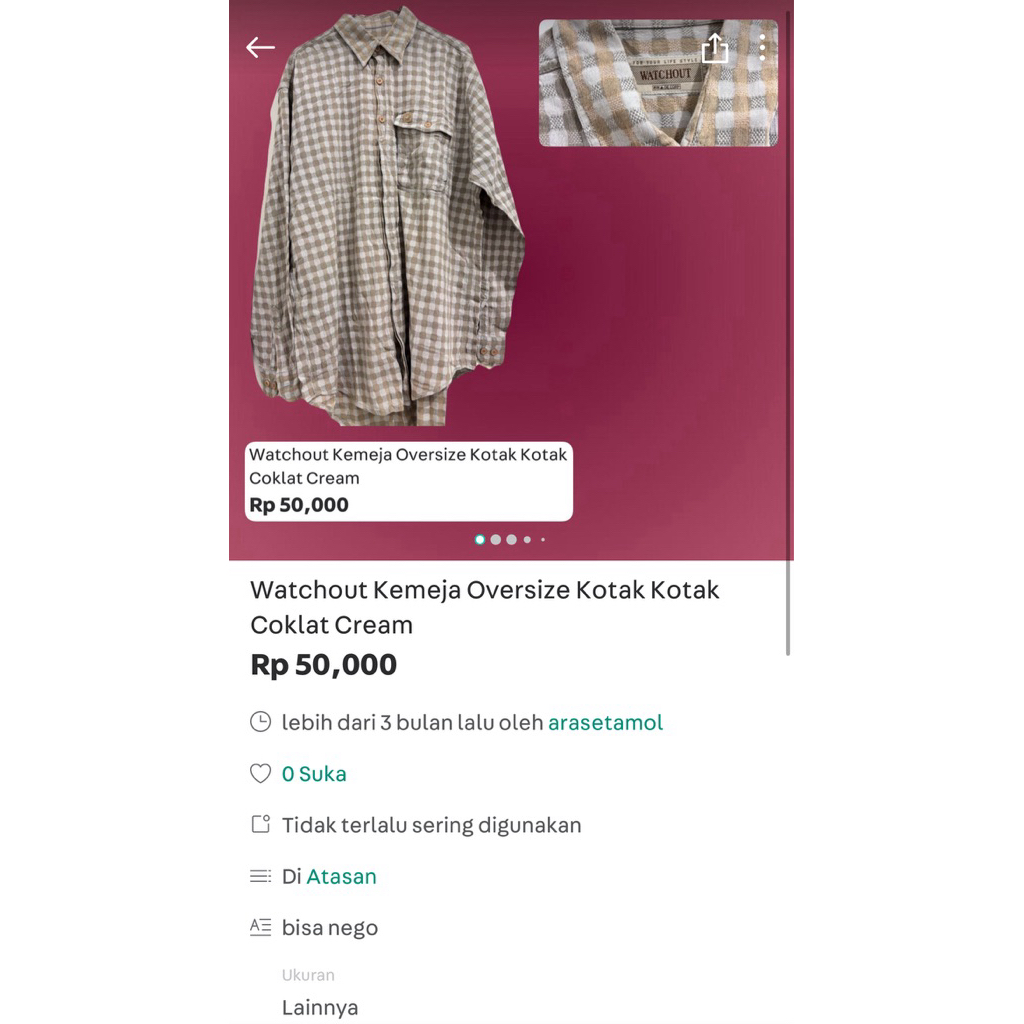 Watchout Kemeja Oversize Kotak Kotak Coklat Cream