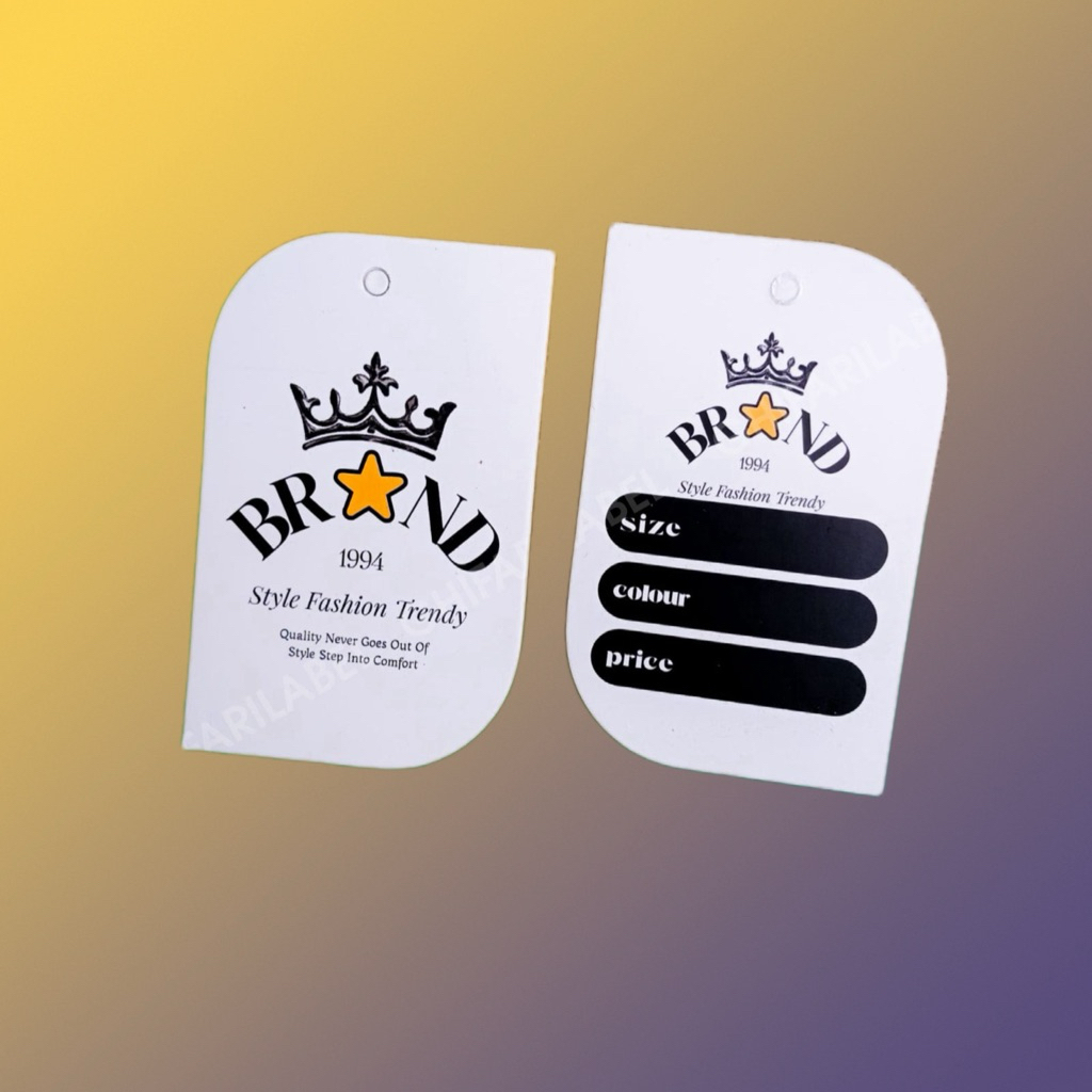 Hangtag Tipis 310gsm Custom | Hangtag Distro | Tag Label Baju Clothing | Cetak Full Color Hangtag Cu