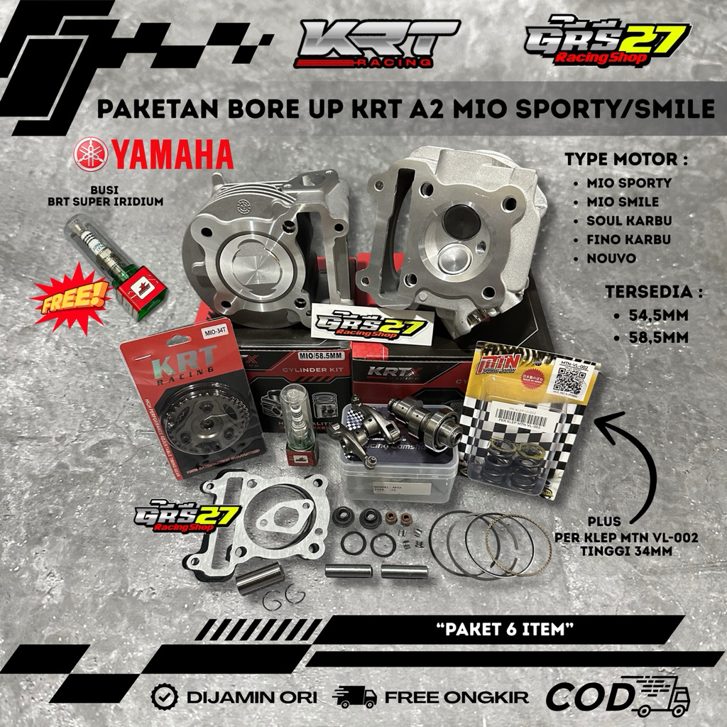 PAKETAN BORE UP KRT RACING A2 MIO SPORTY/SMILE SOUL KARBU FINO KARBU NOUVO SET BLOK SEHER KRT 54,5 5