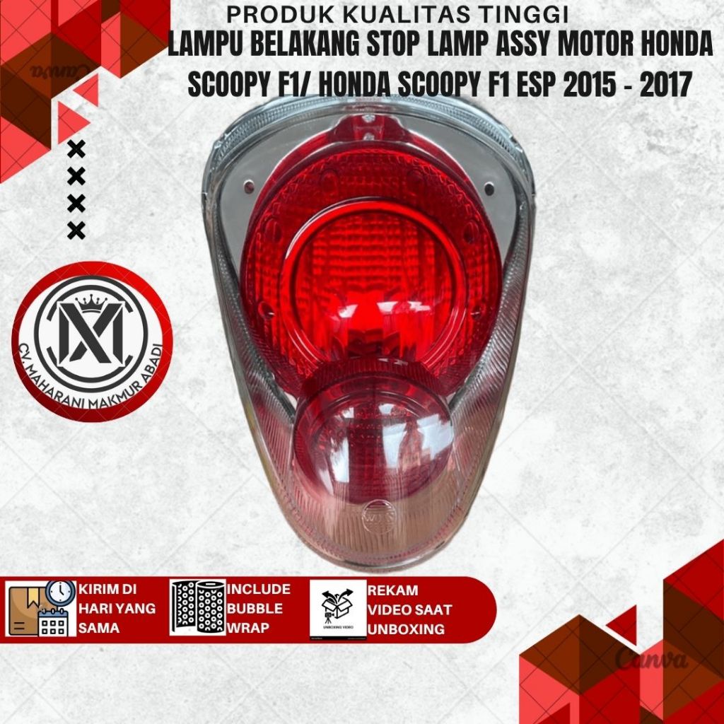 STOPLAMP ASSY SCOOPY FI ESP 2015 2016 2017 LAMPU BELAKANG KOMPLIT MIKA BOHLAM KABEL K16 PNP - WIN TE