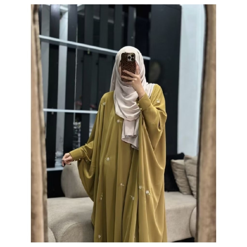 Abaya Fateema Warna Zaitun tersedia ukuran 128