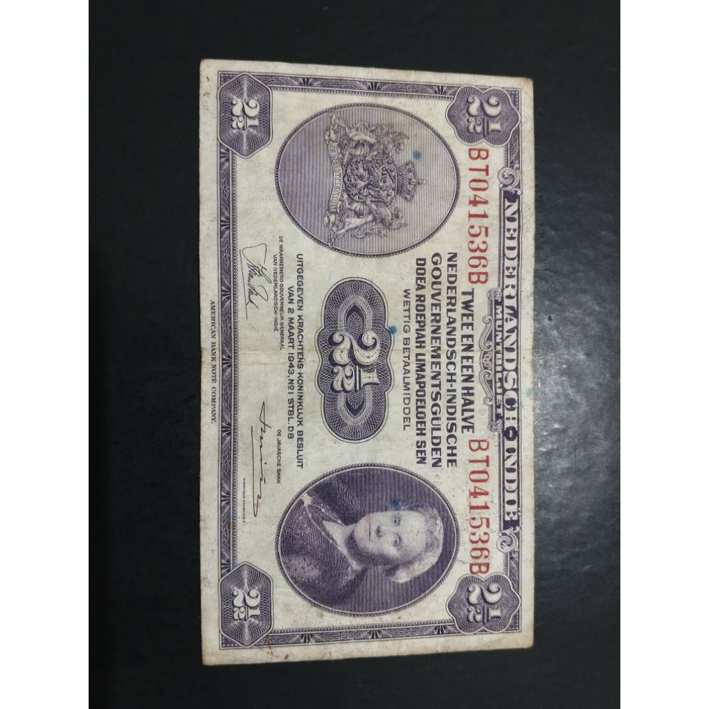 UANG KUNO 2 SETENGAH RUPIAH SERI NICA TAHUN 1943
