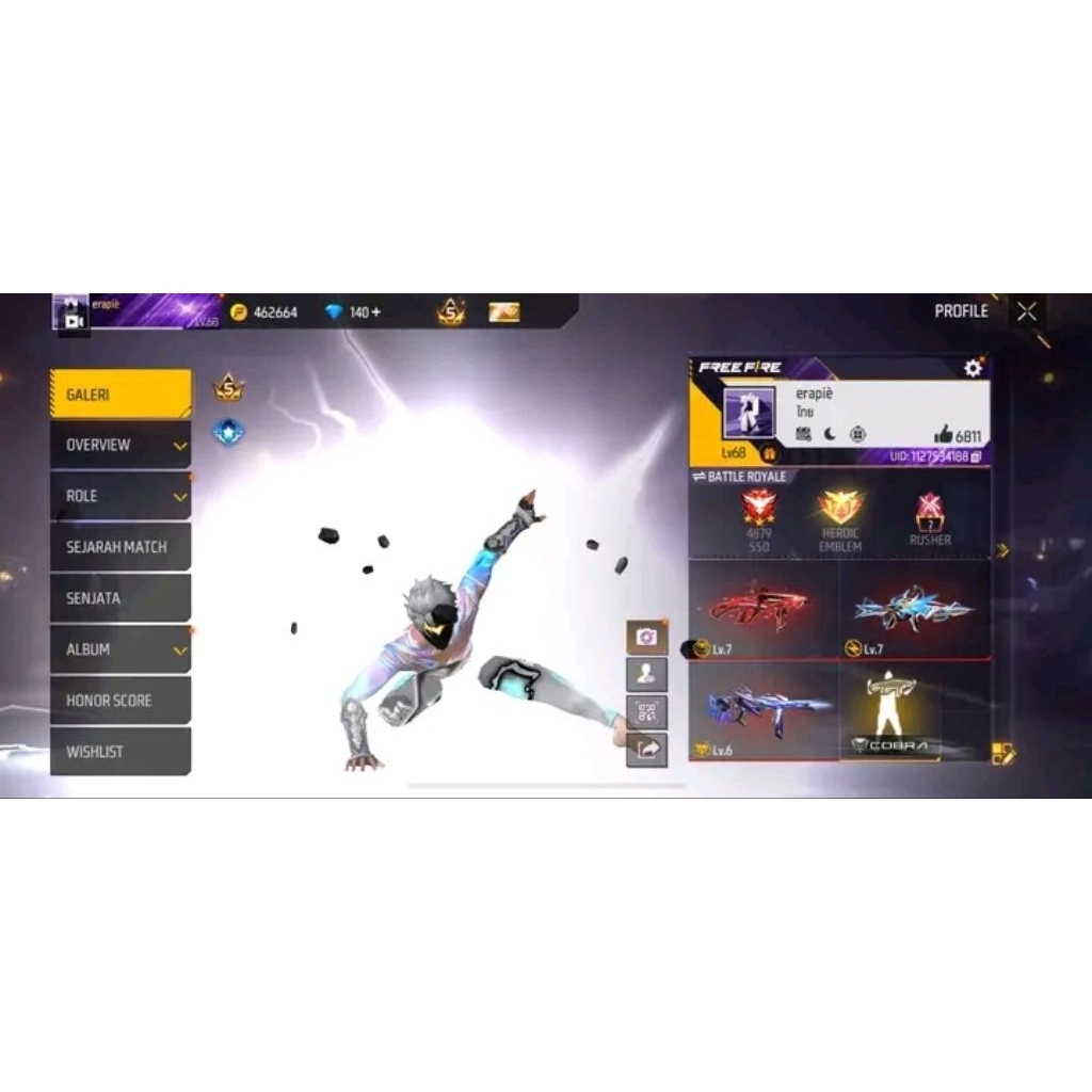 Jual akun FF,free fire SG on max on bisa cod