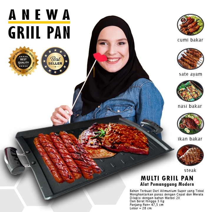 Anewa grill pan anti lengket alat masak panggang Wajan Anti Lengket 32CM untuk Grill Pan BBQ Serbagu