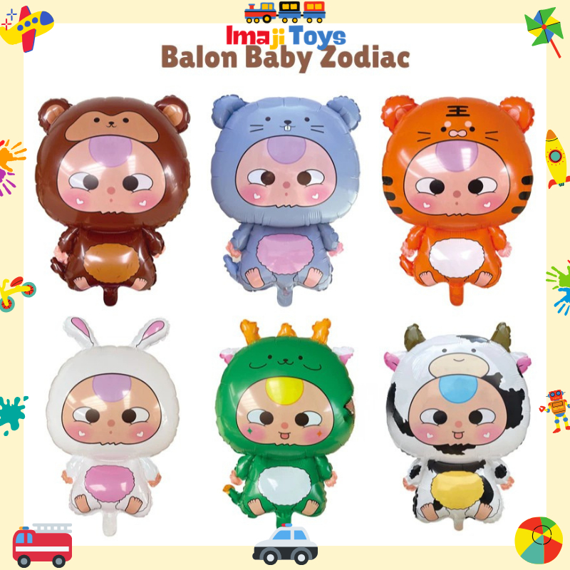 IMAJITOYS - Balon Gas Karakter Zodiac Shio Jumbo Mainan Anak-Anak / Foil Motif Animal Lucu Shio Gas 