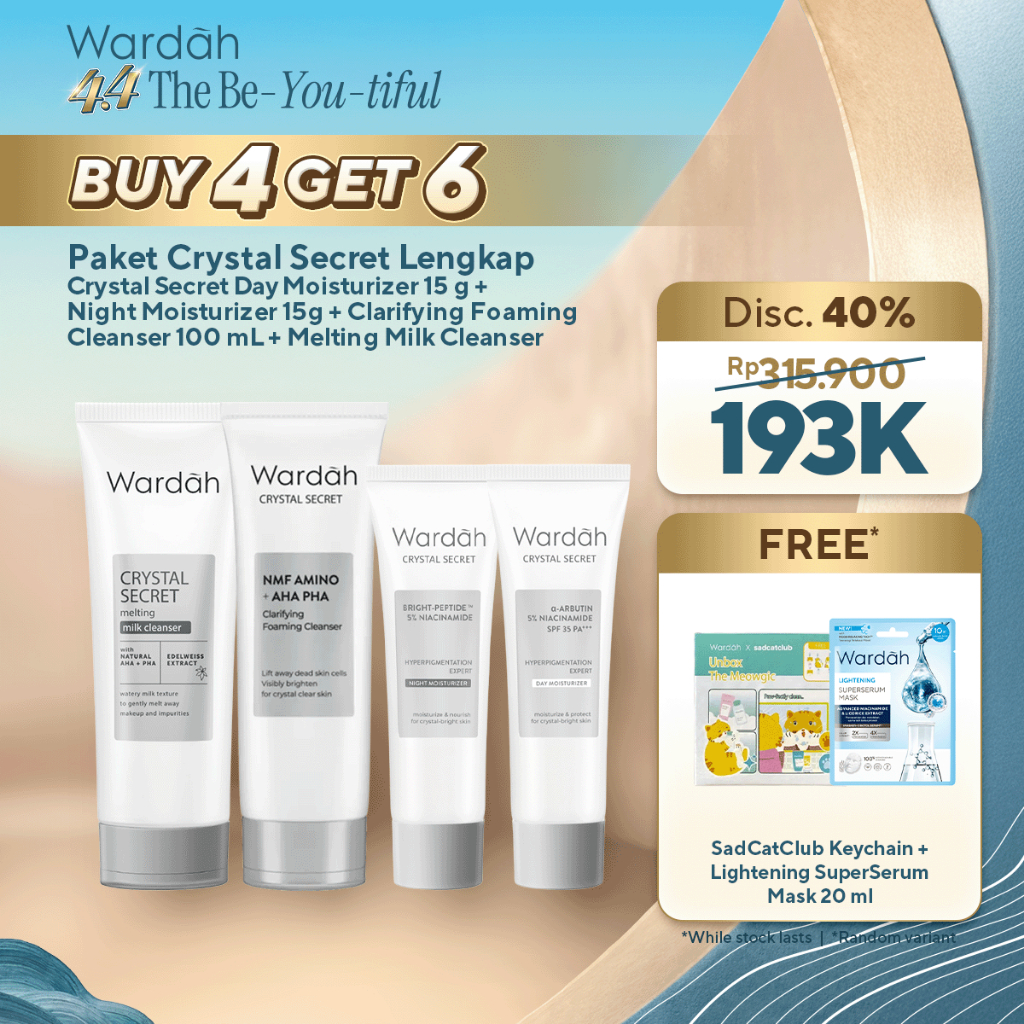 WARDAH Paket Crystal Secret Lengkap - Perawatan Kulit Wajah Sebening Kristal, Skin Barrier, Dark Spo