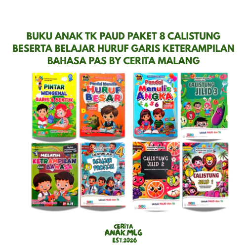Buku Anak TK PAUD Paket 8 Calistung Beserta Belajar Huruf Garis Keterampilan Bahasa PAS By Cerita Ma