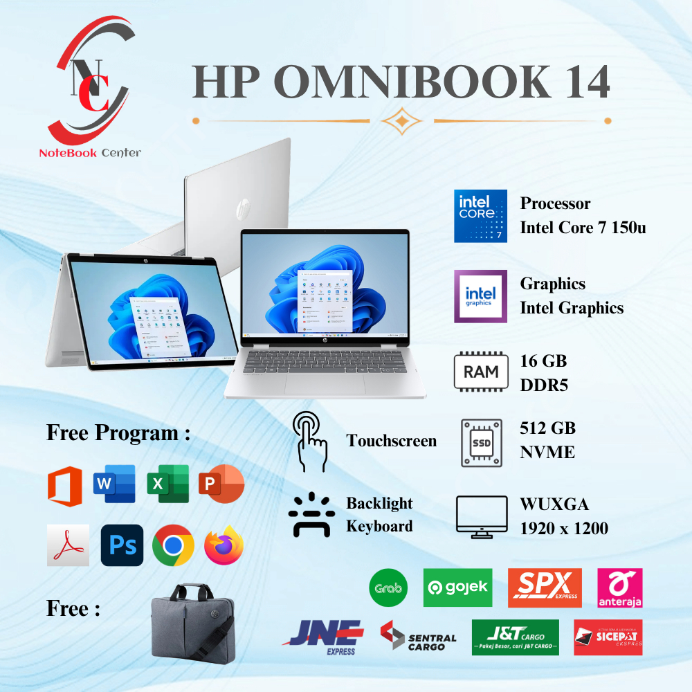 Laptop Baru Hp 15 Intel Core i7 Gen 12 dan Hp Omnibook 5 Intel Core 7 Gen 14 Touchscreen RAM 32GB SS