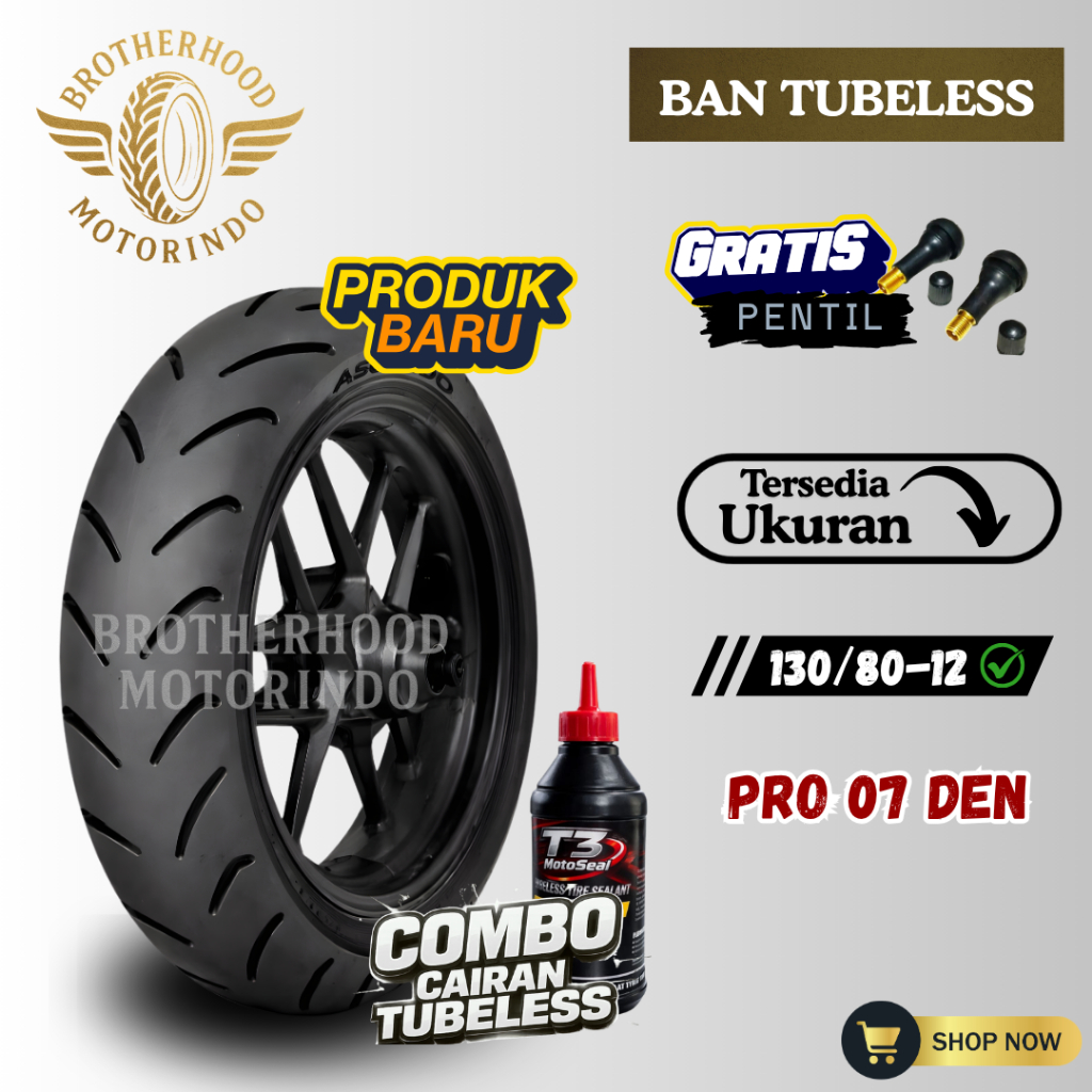 BAN ASCENDO PRO07 DEN RING 12 TUBELESS ( 130/70-12 ) BAN TUBLES RING 12 / BAN RING 12 / BAN MATIC / 