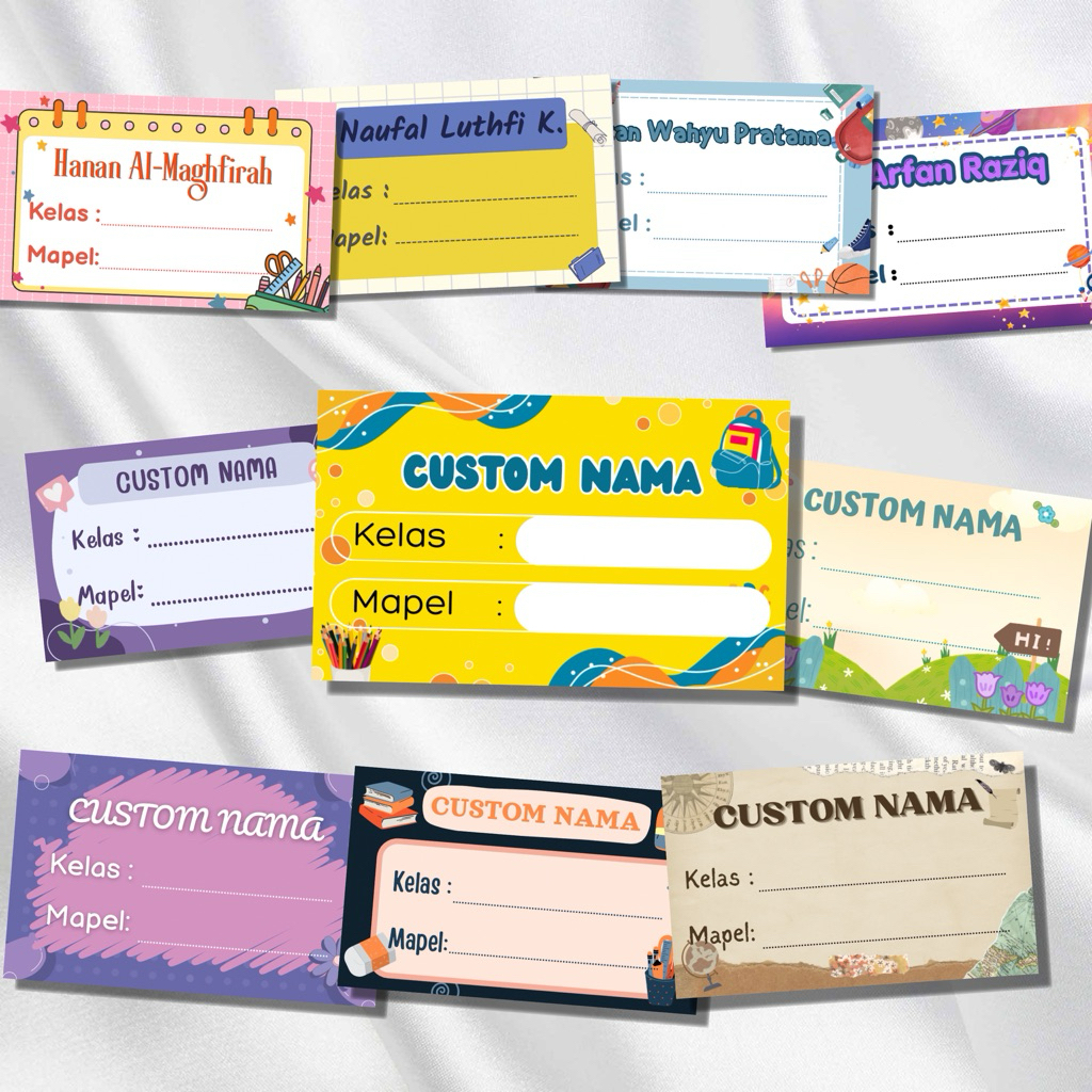 Label stiker buku custom nama (49 pcs) motif cute