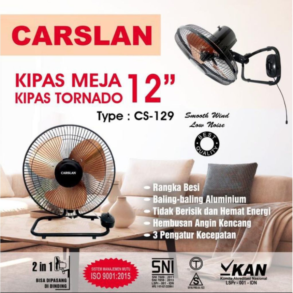 Kipas Angin Tornado Meja Dinding 12"