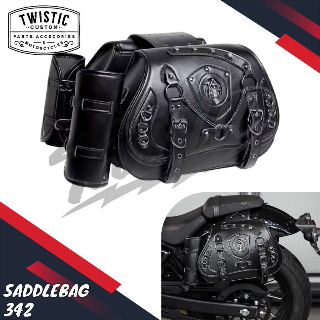 Side Bag Saddle Bag Saddlebag 342 Tas Kulit Samping Pannier Motor Harley Davidson Vulcan 650 Honda R