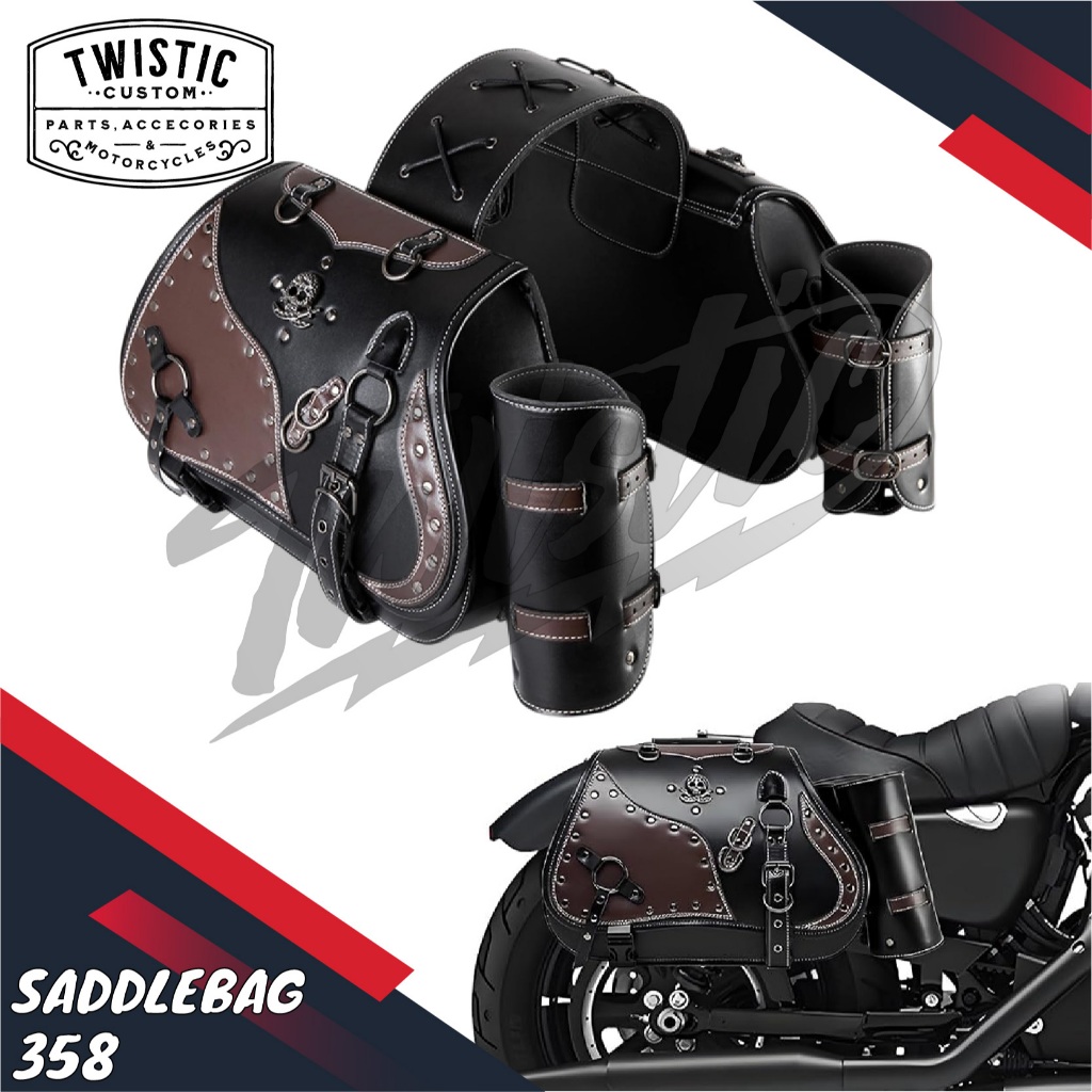 Side Bag Saddle Bag Saddlebag 358 Tas Kulit Samping Pannier Motor Harley Davidson Vulcan 650 Honda R