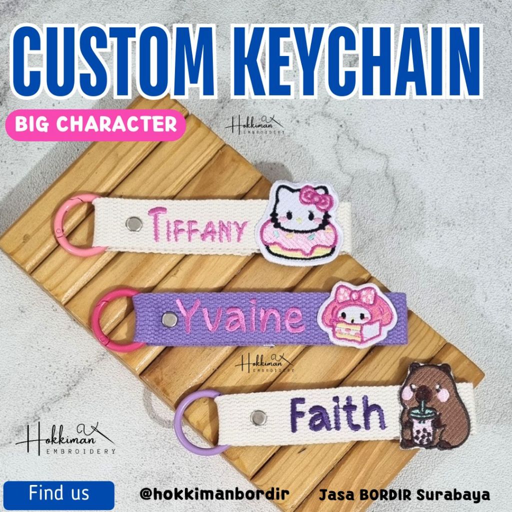 Custom Gantungan Kunci Nama Anak Bordir - Gantungan Tas - Personalized Embroidered Keychain Big Char