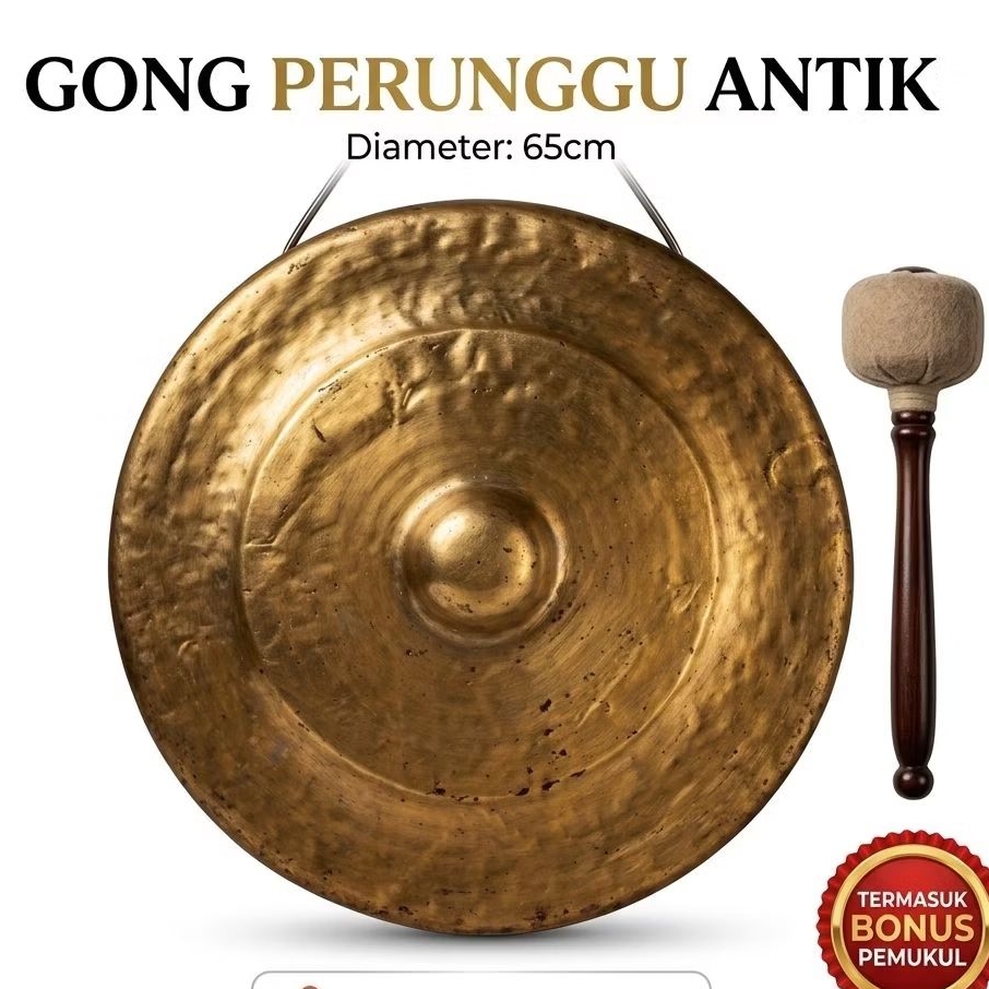 Gong Perunggu Antik diameter 65 cm bonus pentungan