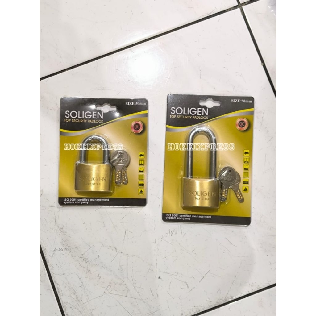 Gembok SOLIGEN Leher Pendek dan Panjang 50MM/ Gembok Kuningan Soligen / Gembok Pagar Asli Italy ukur
