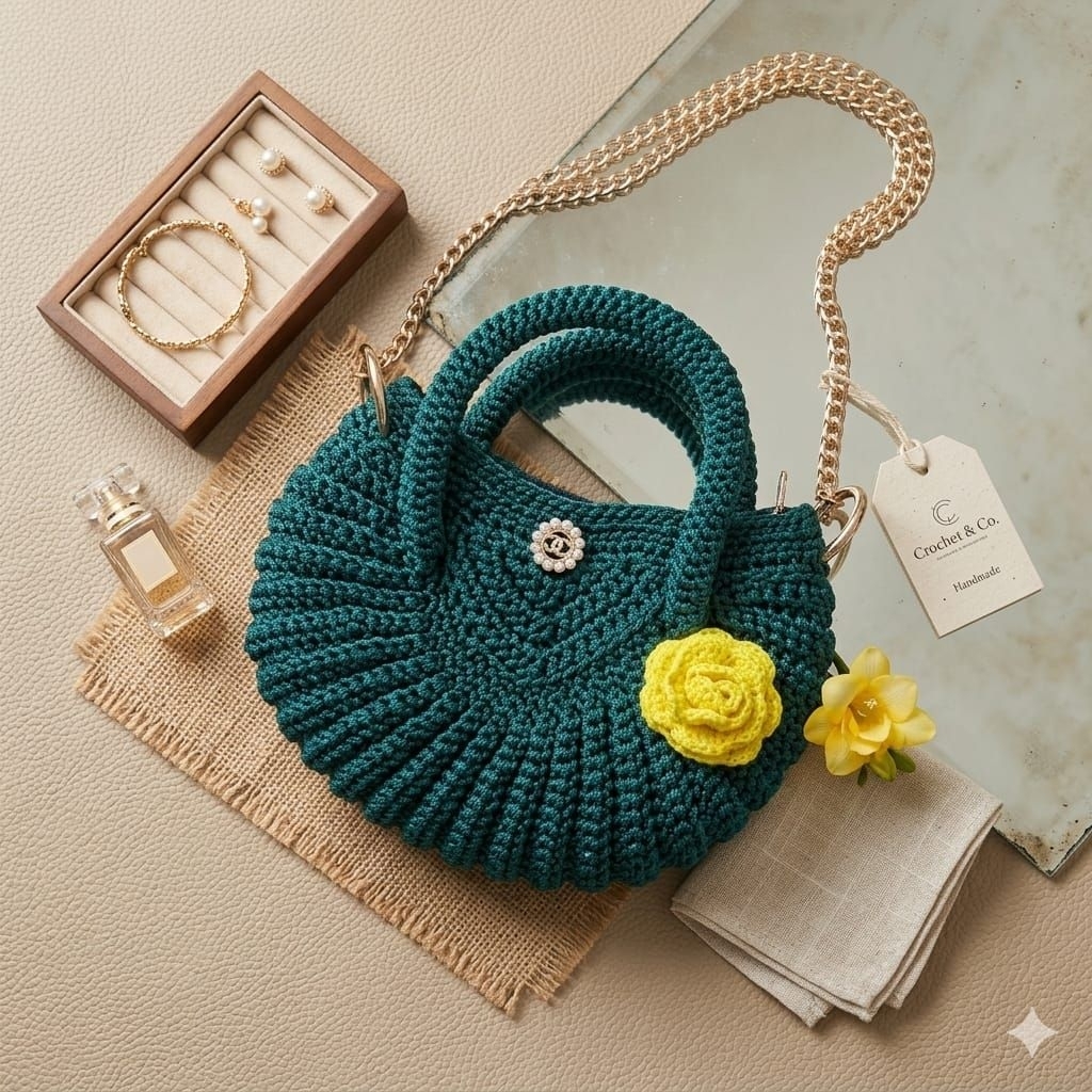 Tas Wanita Pesta Rajut dengan Desain Elegan dan Warna Hijau Tua