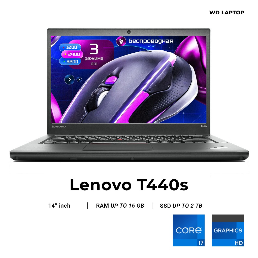 Laptop Lenovo Thinkpad T440s core i7 gen 4 | Layar 14 inch | Windows 10 | Bonus Tas dan Mouse