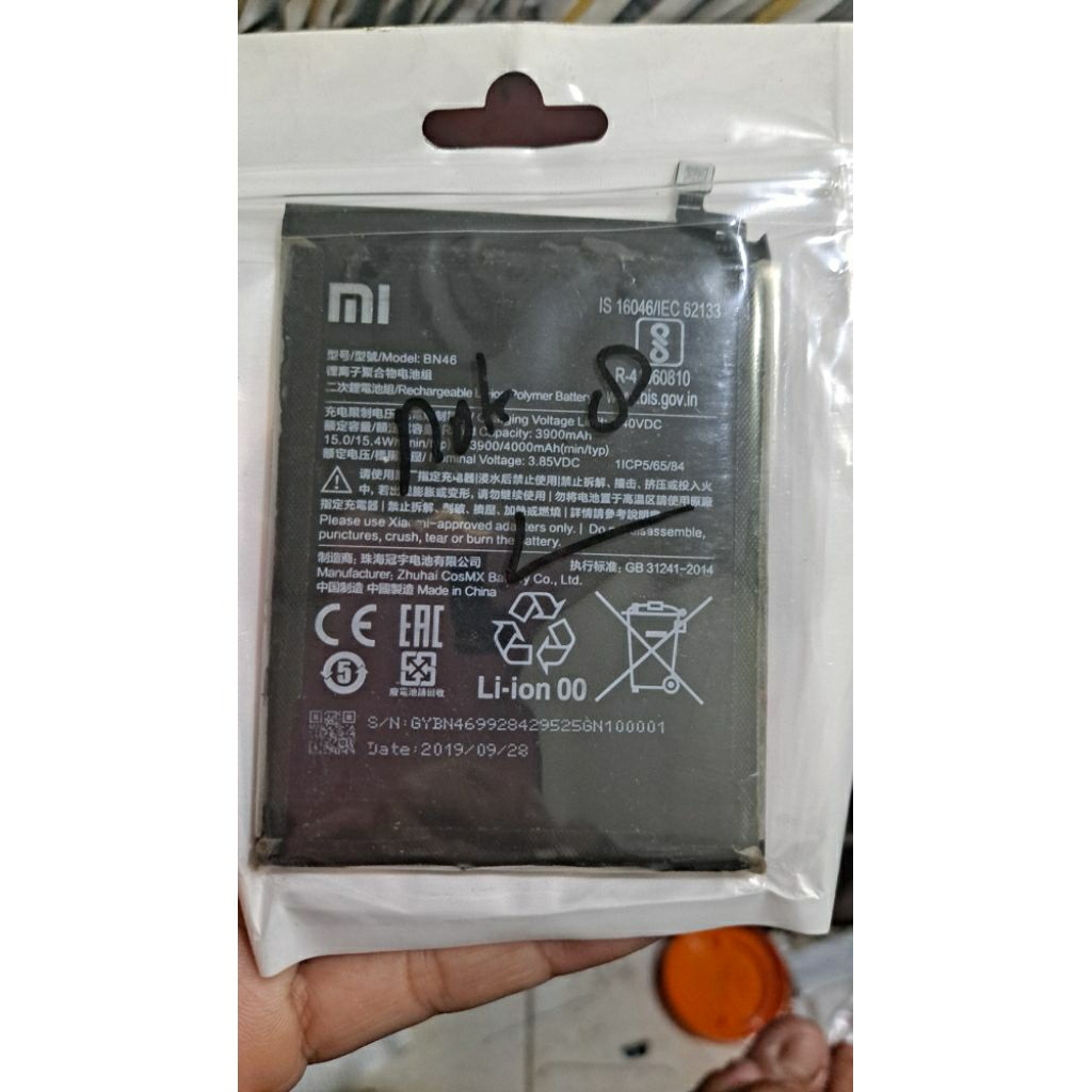 batrai baterai batre REDMI NOTE 8 ori copotan