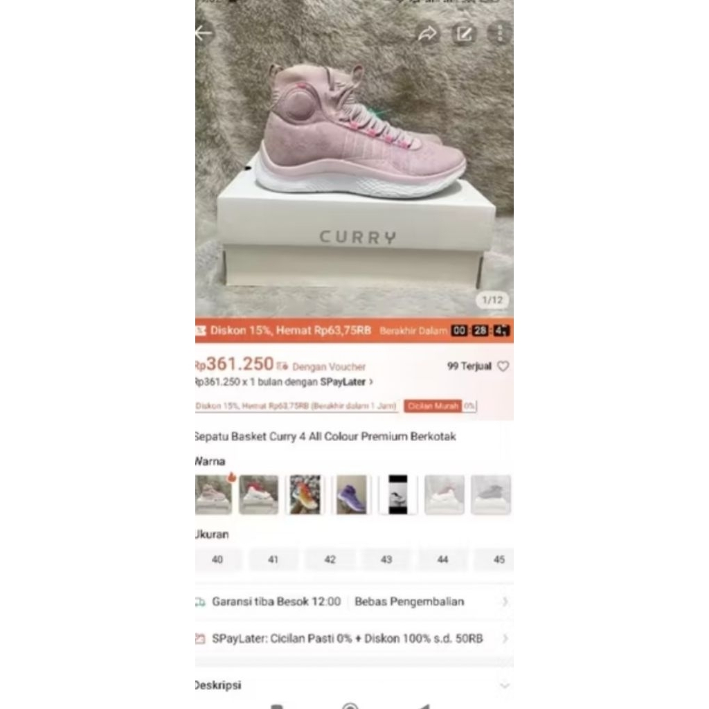 Sepatu Basket Curry4 all colour unisex