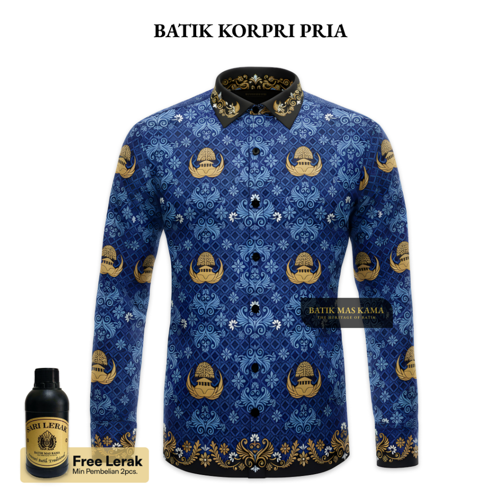 BATIK MAS KAMA Motif KORPRI Seragam Kemeja Batik Pria Slimfit Printing Bahan Katun Primisima Lengan 
