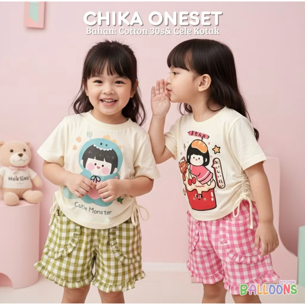 CHIKI & CHIKA One Set / Setelan Baju Anak Perempuan One set umur 1-5 Tahun | Baju Anak Perempuan