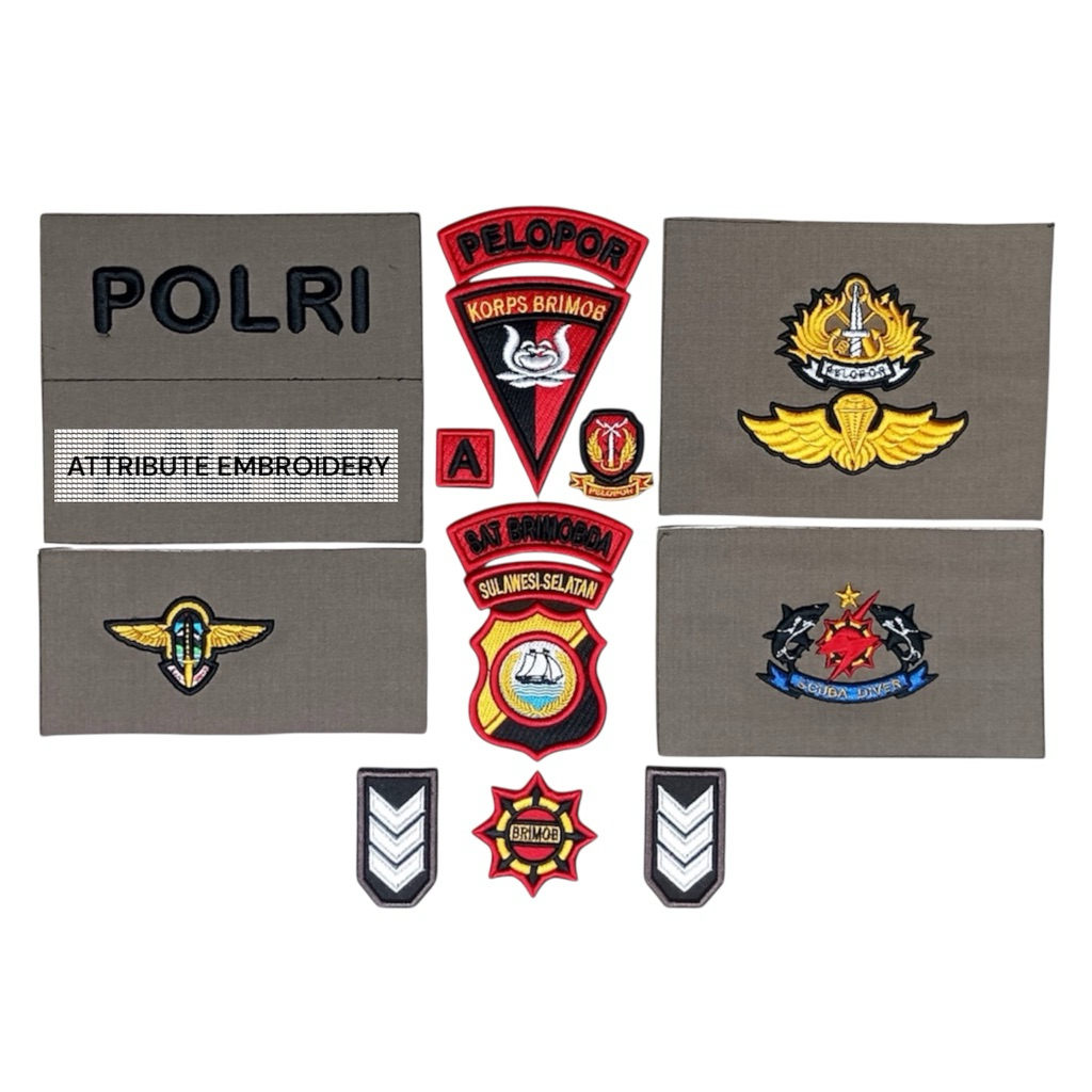 ATRIBUT BRIMOB / PDL COKLAT BRIMOB BORDIR TIMBUL & NON TIMBUL