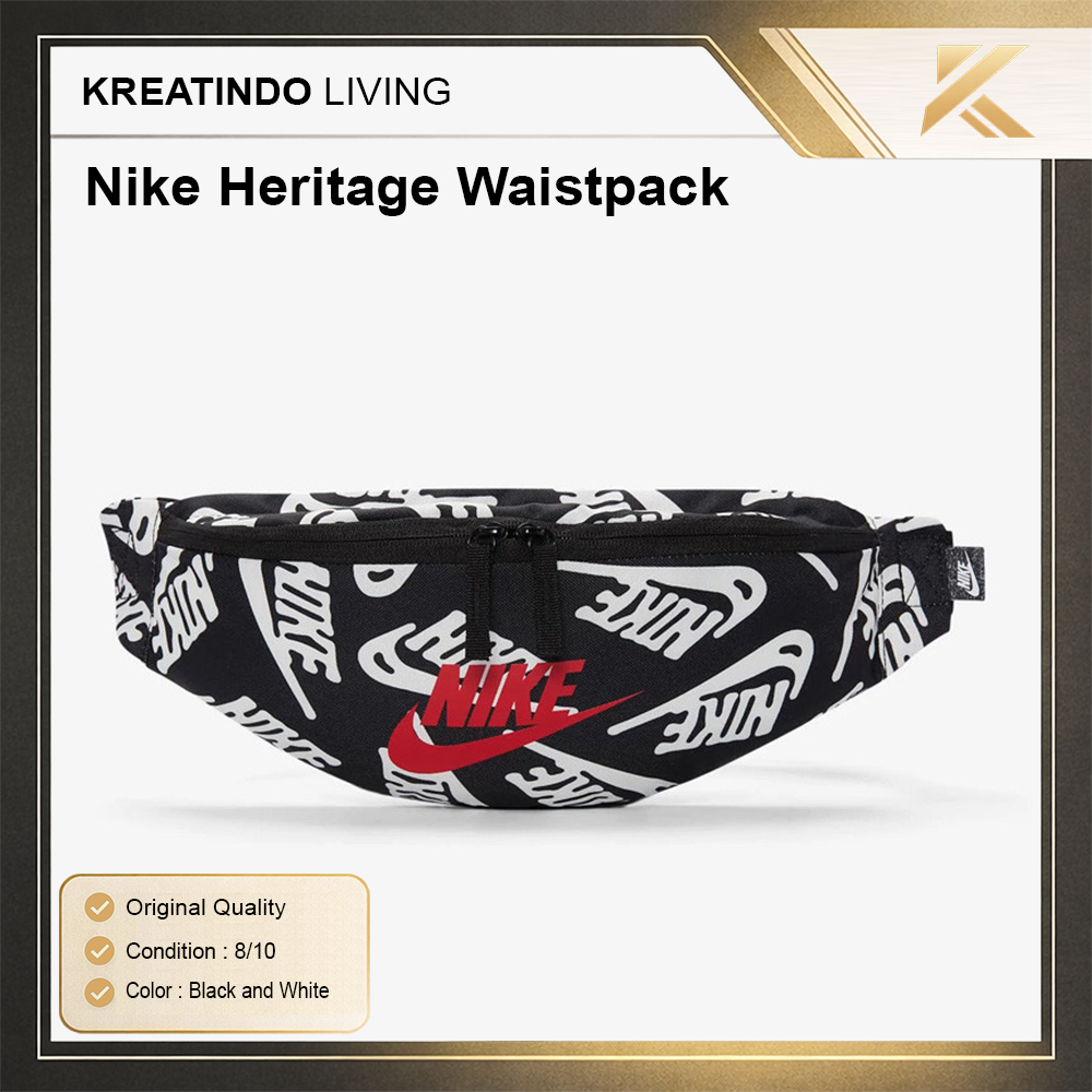 Nike Heritage Waistpack DB4178-010 Original Tas Pinggang Pria Wanita Sling Bag Hitam Putih 3L