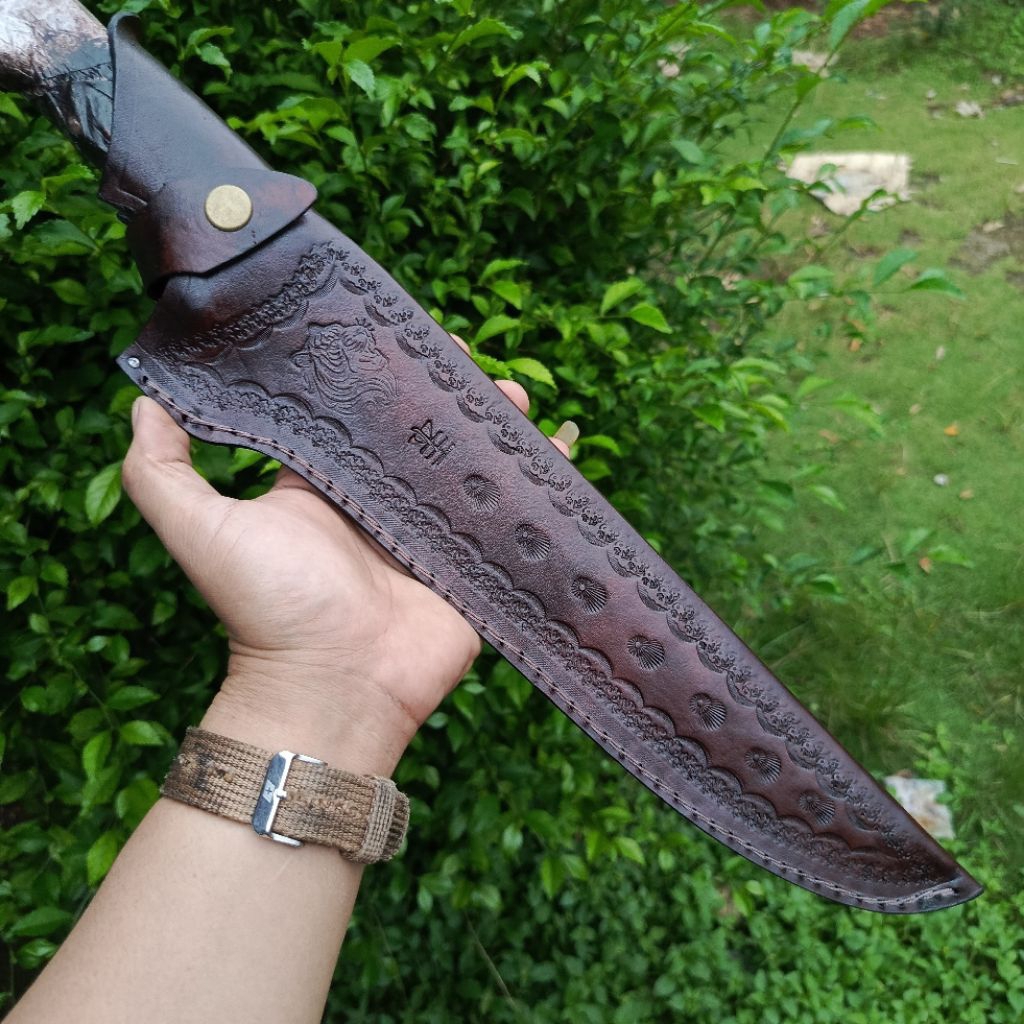Sarung pisau kulit asli straight bilah lurus