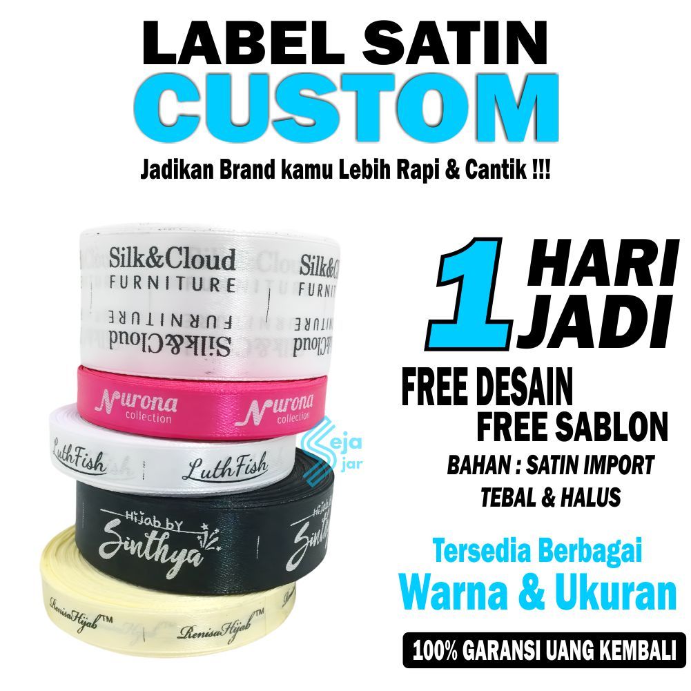 Label satin import buat  baju hijab custom tag wash