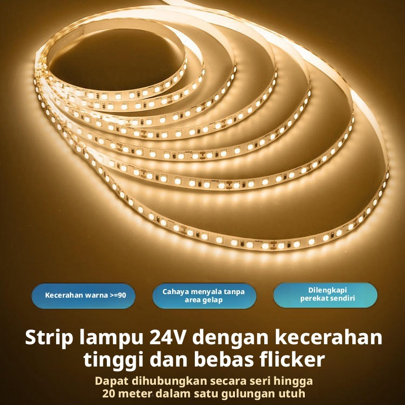 LED Strip 24V 5 Meter Tanpa Kedip High CRI 90 | Lampu Kabinet Hias Ruang Tamu Dapur | 2835 120led/m 