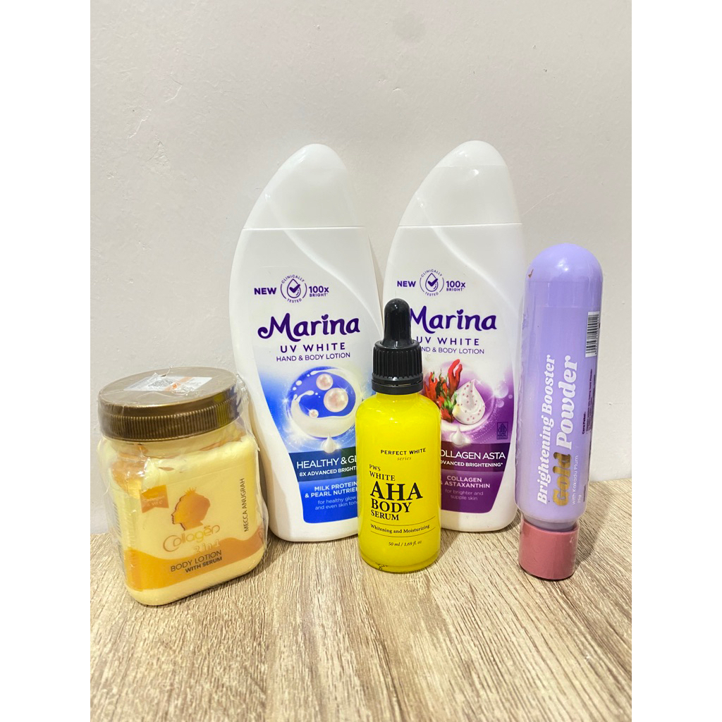 Paket bahan handbody HB racikan paket serum aha, marina biru, marina ungu, mecca 2in1 serum collagen