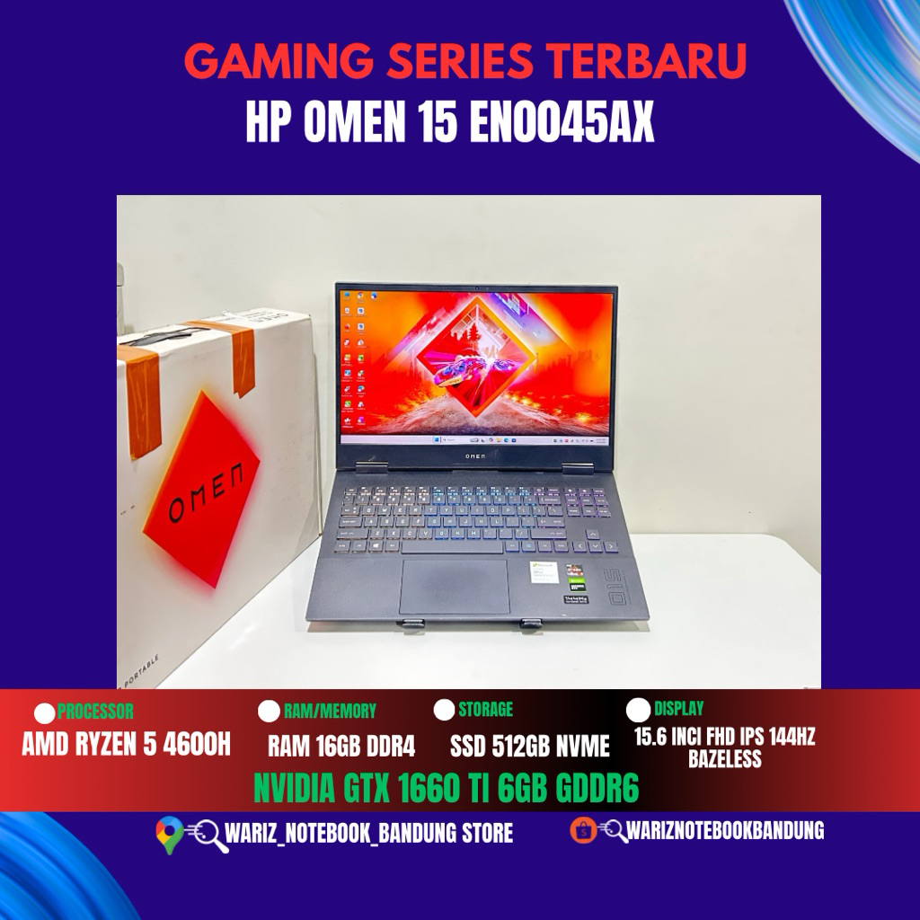 HP OMEN 15 EN0045AX AMD RYZEN 5 4600H NVIDIA RTX 1660 Ti 6GB RAM 16GB SSD 512GB 15.6inci 144Hz FULLS