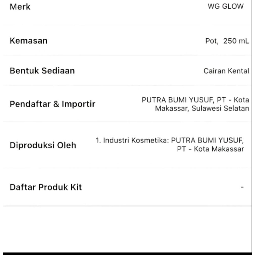 Lotion Pemutih Kulit WG glow