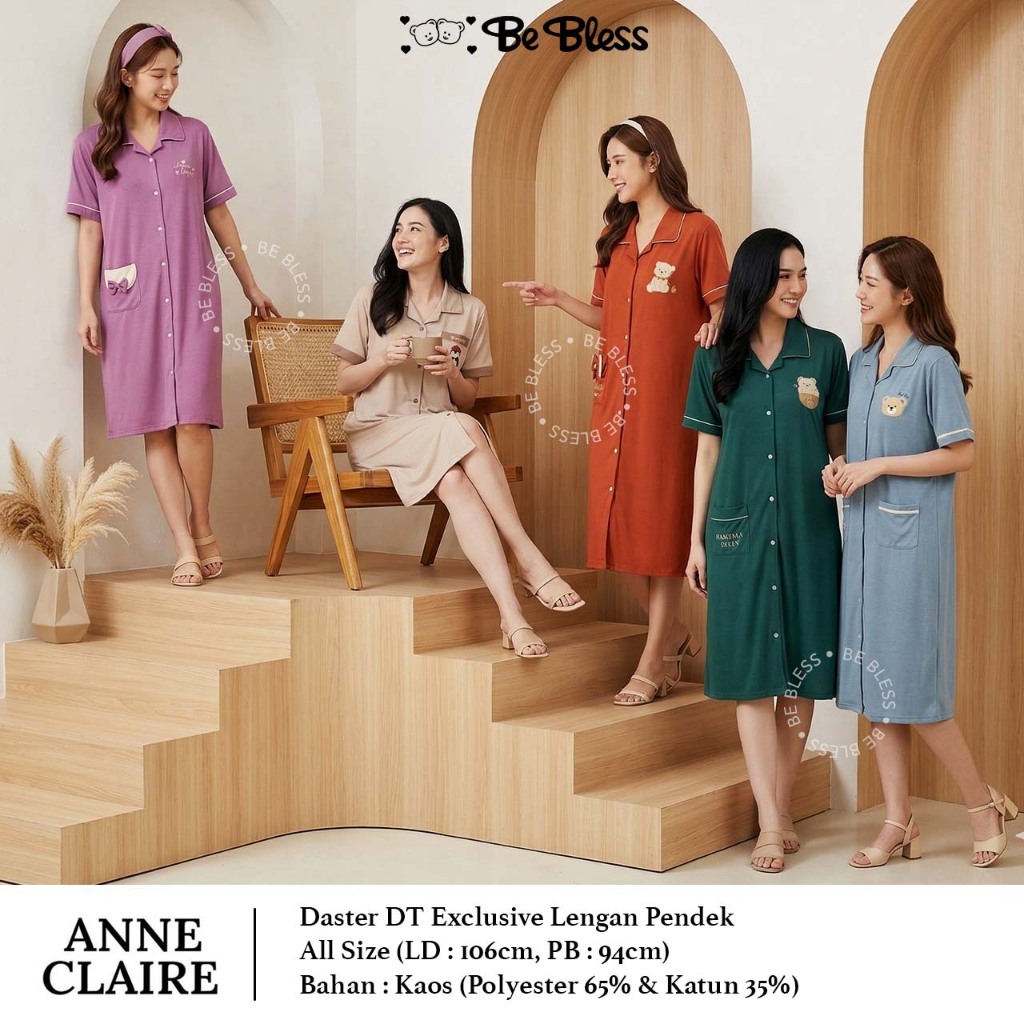 Daster DT Lengan Pendek All Size (Kancing Full) Anne Claire Exclusive Kaos Dewasa Bumil Busui Wanita